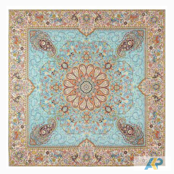 ترمه طرح افشاری فیروزه ای روشن مربع سایز 100 * 100